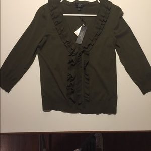 Talbots Pima cotton 3/4 sleeve ruffled cardigan